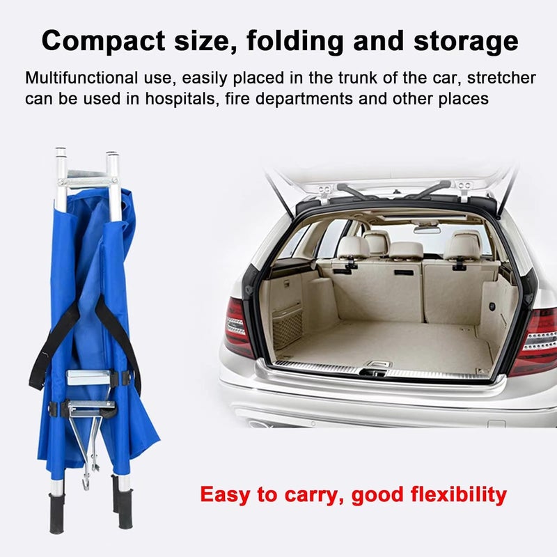 QAKEEIGB Stretcher Portable Folding Aluminum Lightweight with Trolley 2 Wheels Rescue Stretcher for Hospital, Clinic, Home, Sports Venues, Ambulance Capacity 330 lb (Blue) - Image 4